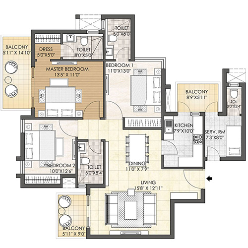 Oyster Grande Typical unit plan Type A (Tower A, C & F)
