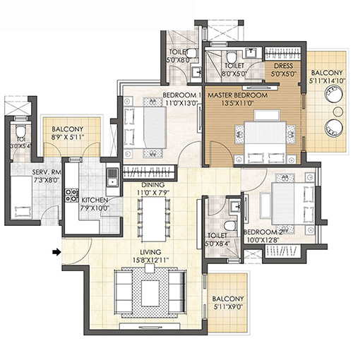 Oyster Grande Typical unit plan Type B (Tower A, C & F)