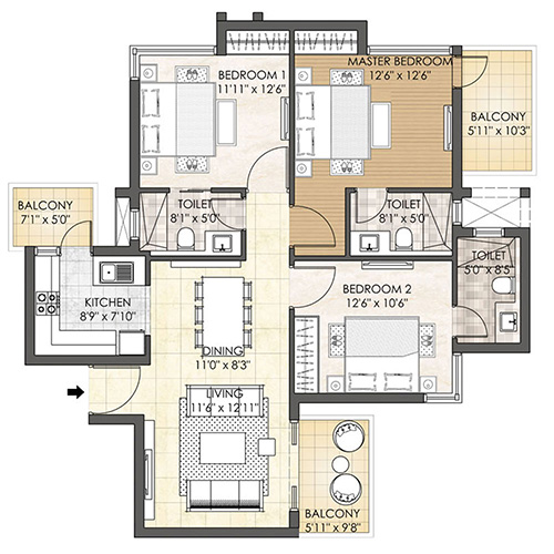 Oyster Grande Typical unit plan Type B (Tower D & E)