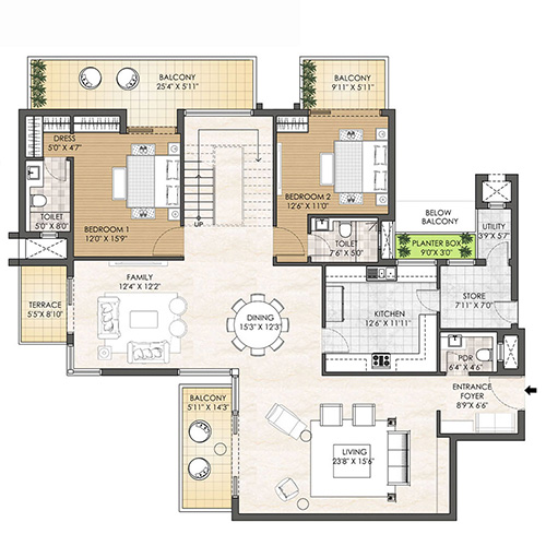 Oyster Grande Typical unit plan Type A (Tower H Lower)