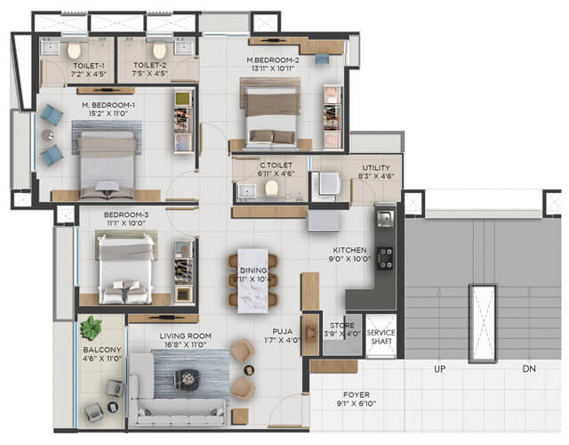 Adani Archway 3 BHK Typical Unit Plans