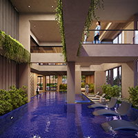 Double-height swimming pool